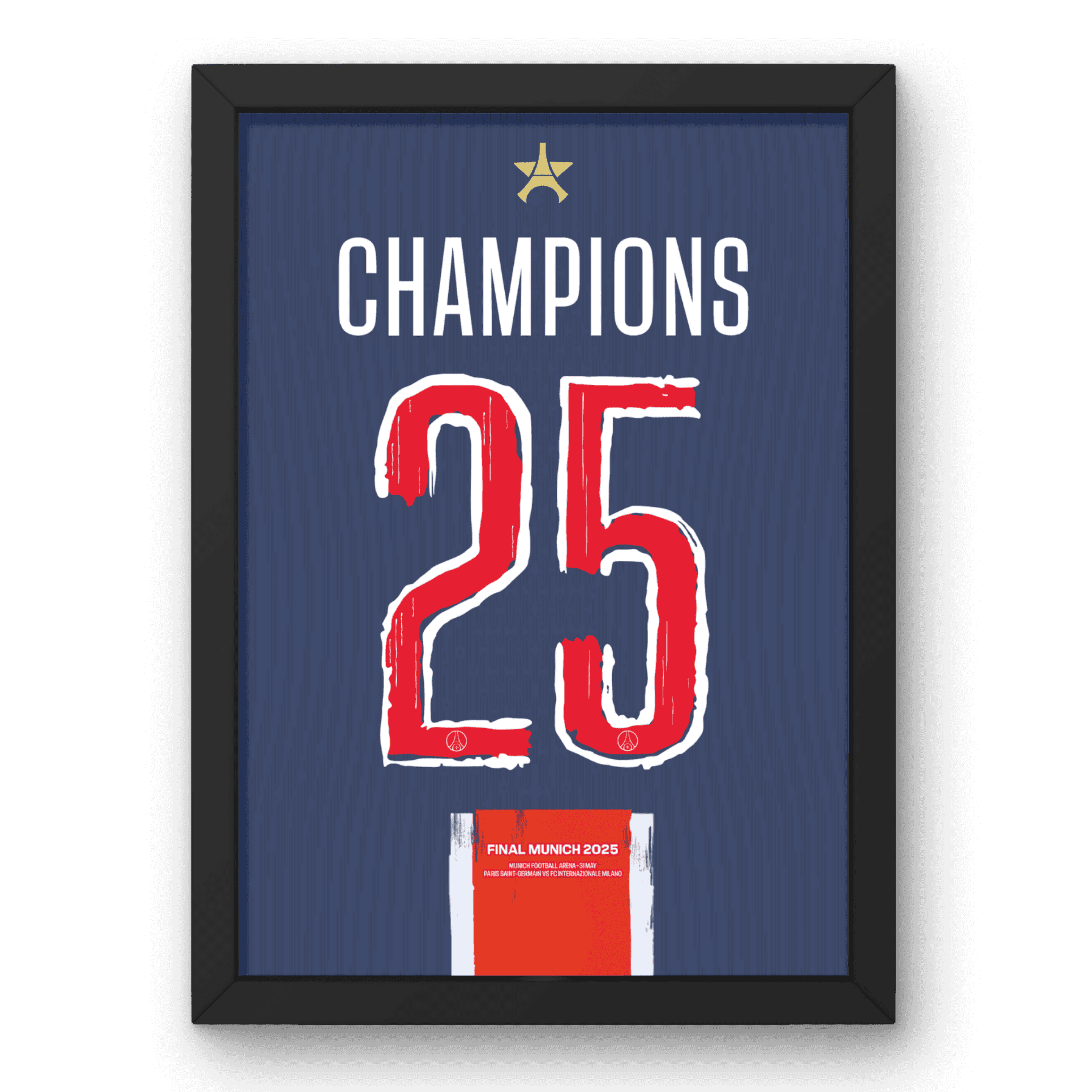 Cadre PSG Domicile 24/25 - Édition Champions LDC 2025 – Affiche encadrée personnalisée - Cadre Perso