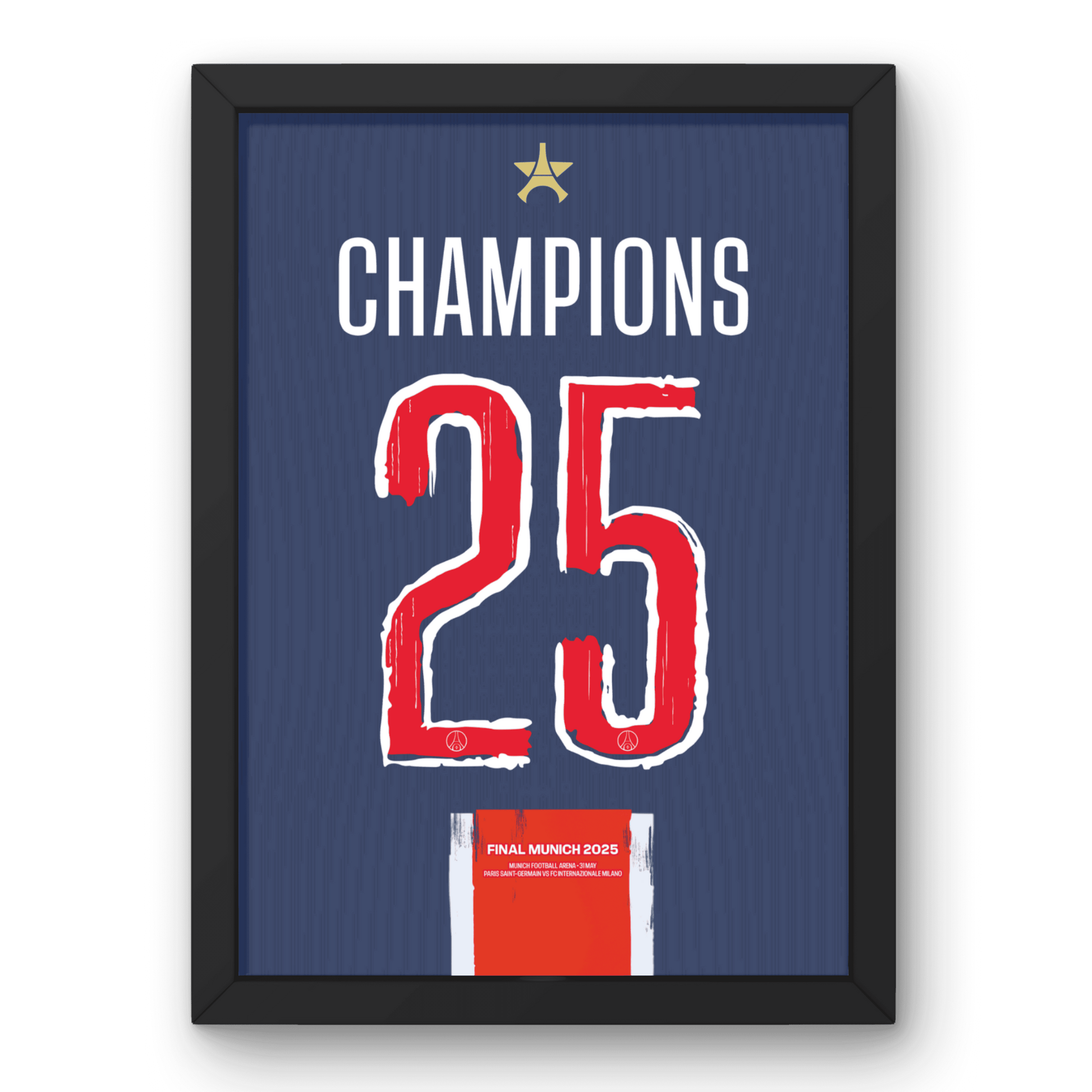 Cadre PSG Domicile 24/25 - Édition Champions LDC 2025 – Affiche encadrée personnalisée - Cadre Perso