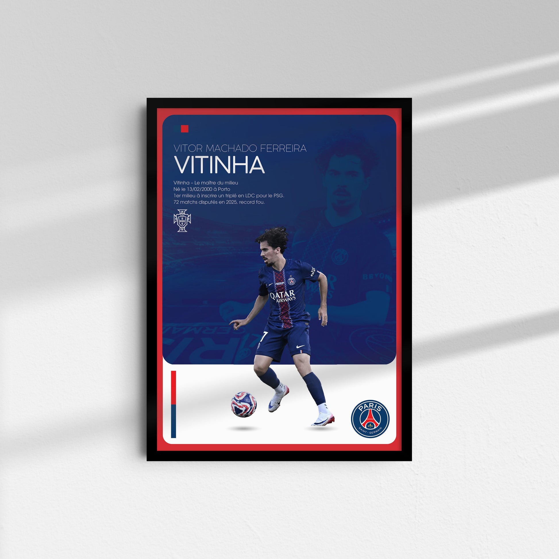 Affiche Vitinha - PSG – Affiche encadrée personnalisée - Cadre Perso