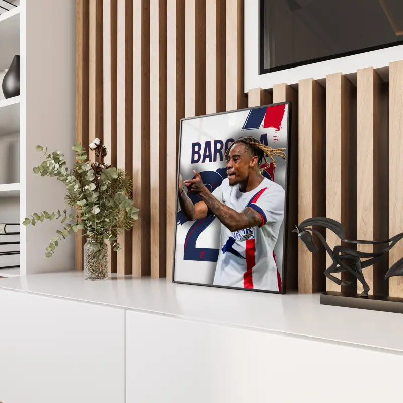 Affiche PSG Barcola photo joueur panneau bois
