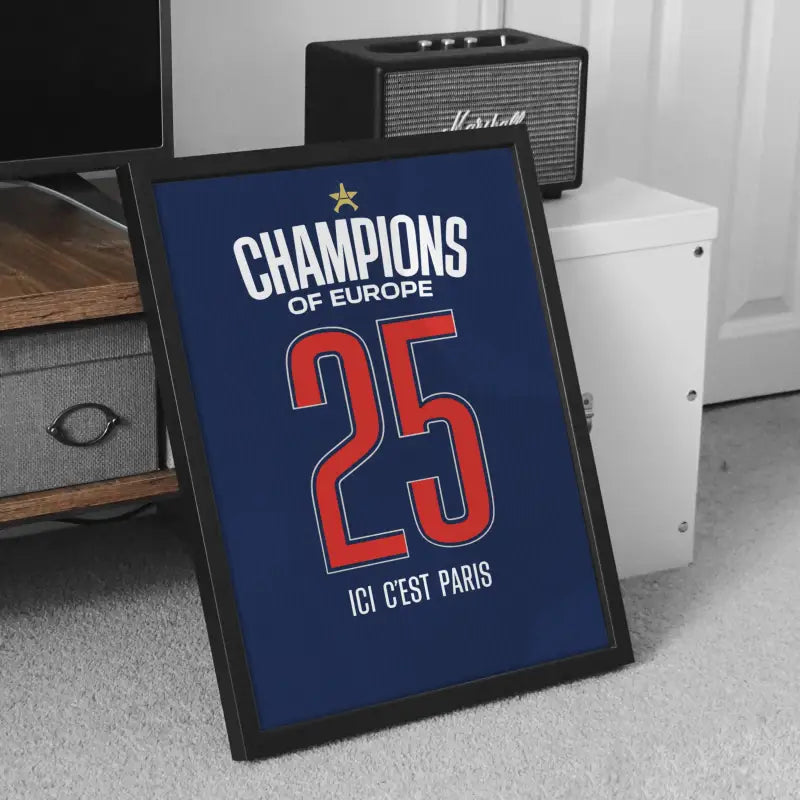 Affiche PSG Champions of Europe meuble TV