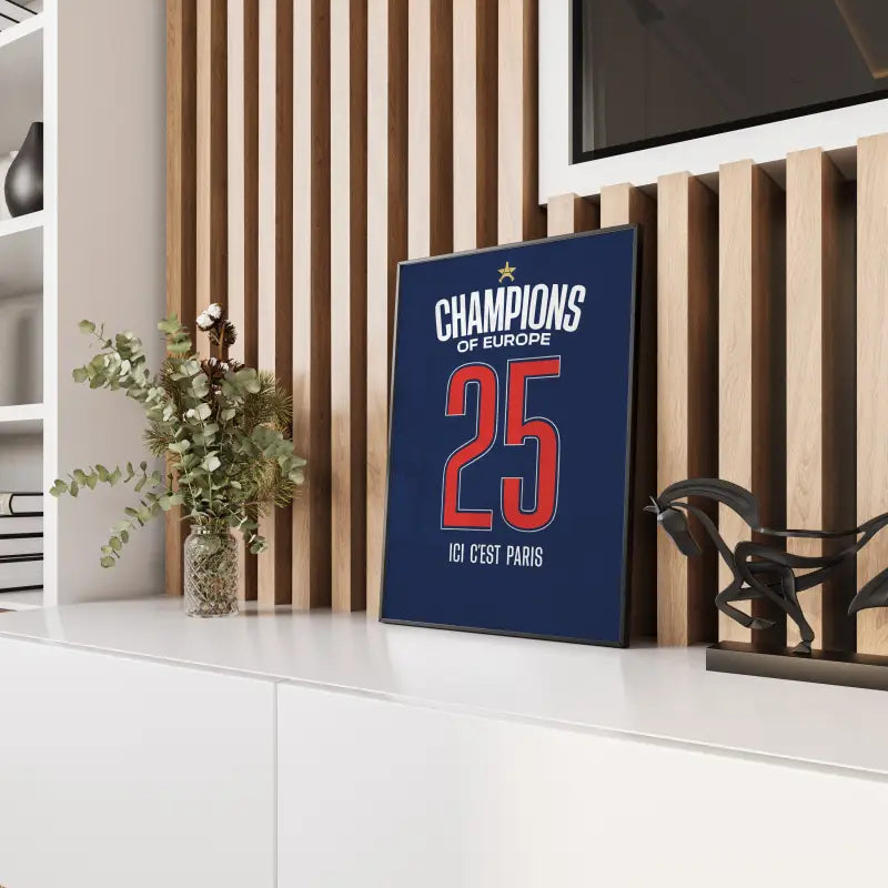 Affiche PSG Champions of Europe panneau bois