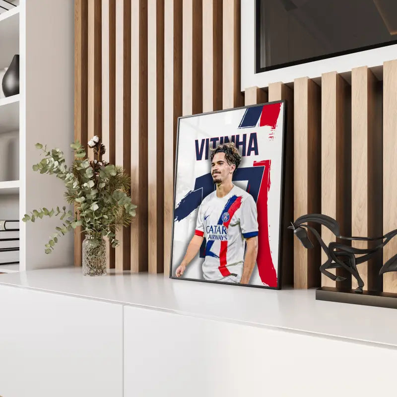 Affiche PSG Vitinha photo joueur panneau bois