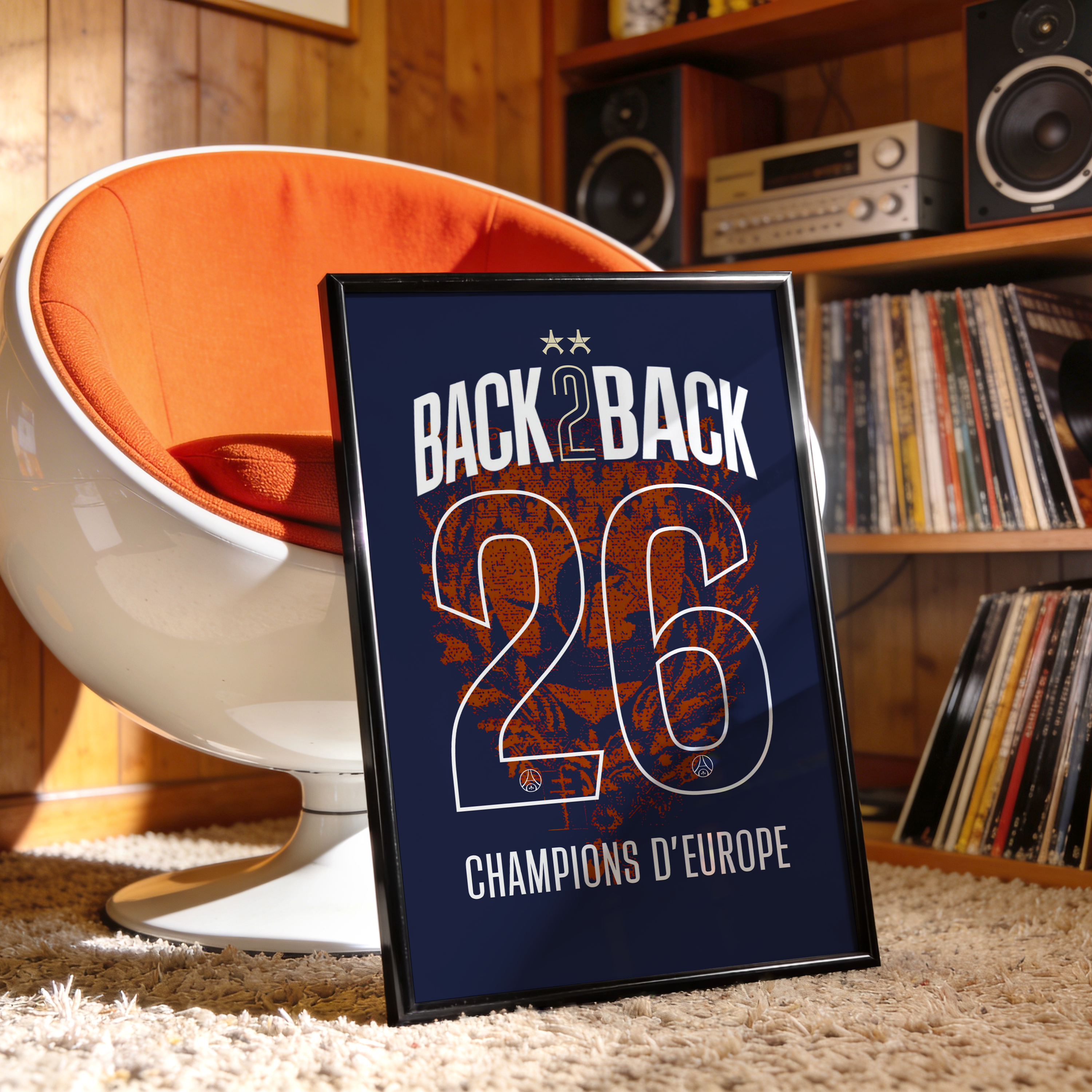Affiche Maillot PSG Back 2 Back 2026 – Édition Collector – Affiche encadrée personnalisée - Cadre Perso
