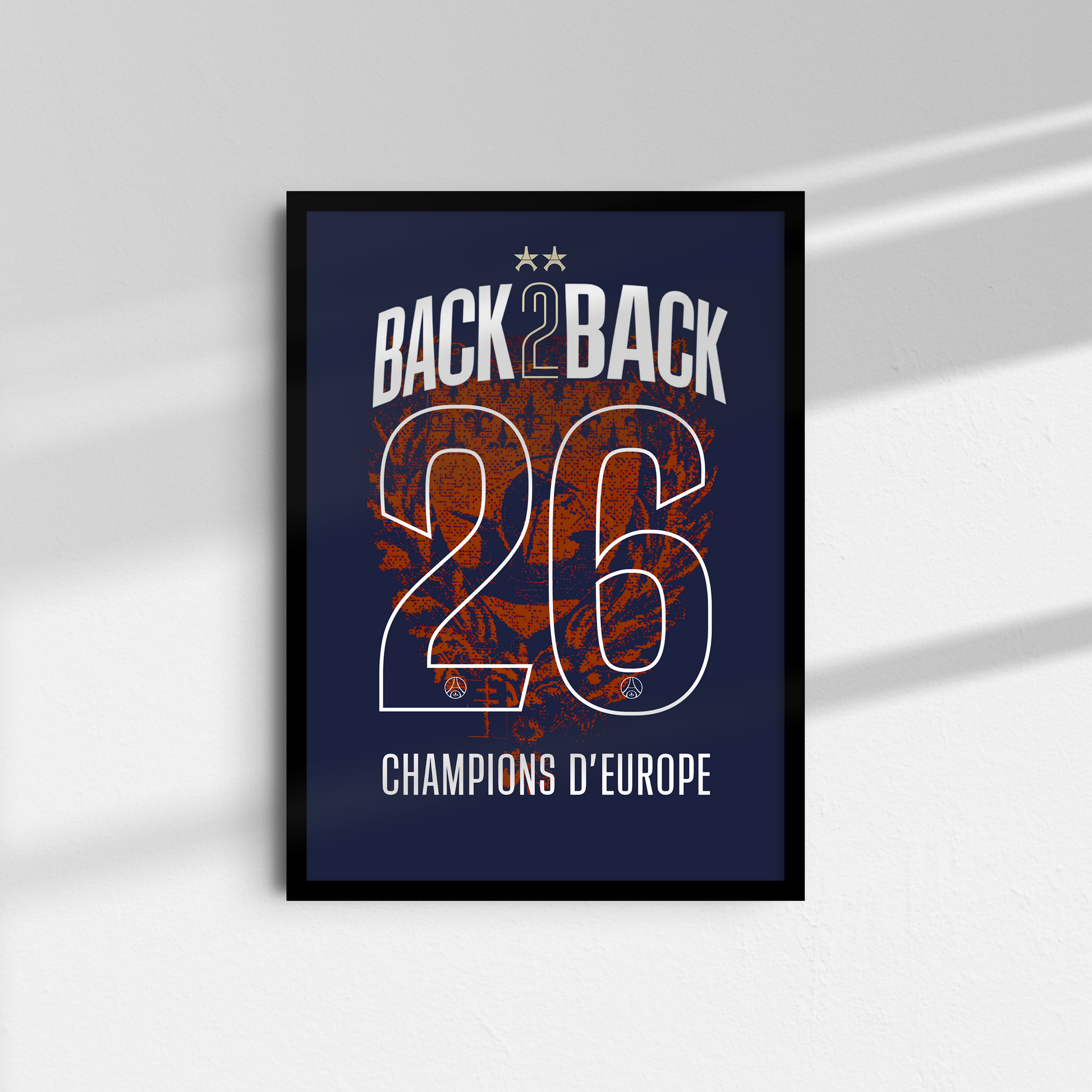Affiche Maillot PSG Back 2 Back 2026 – Édition Collector – Affiche encadrée personnalisée - Cadre Perso