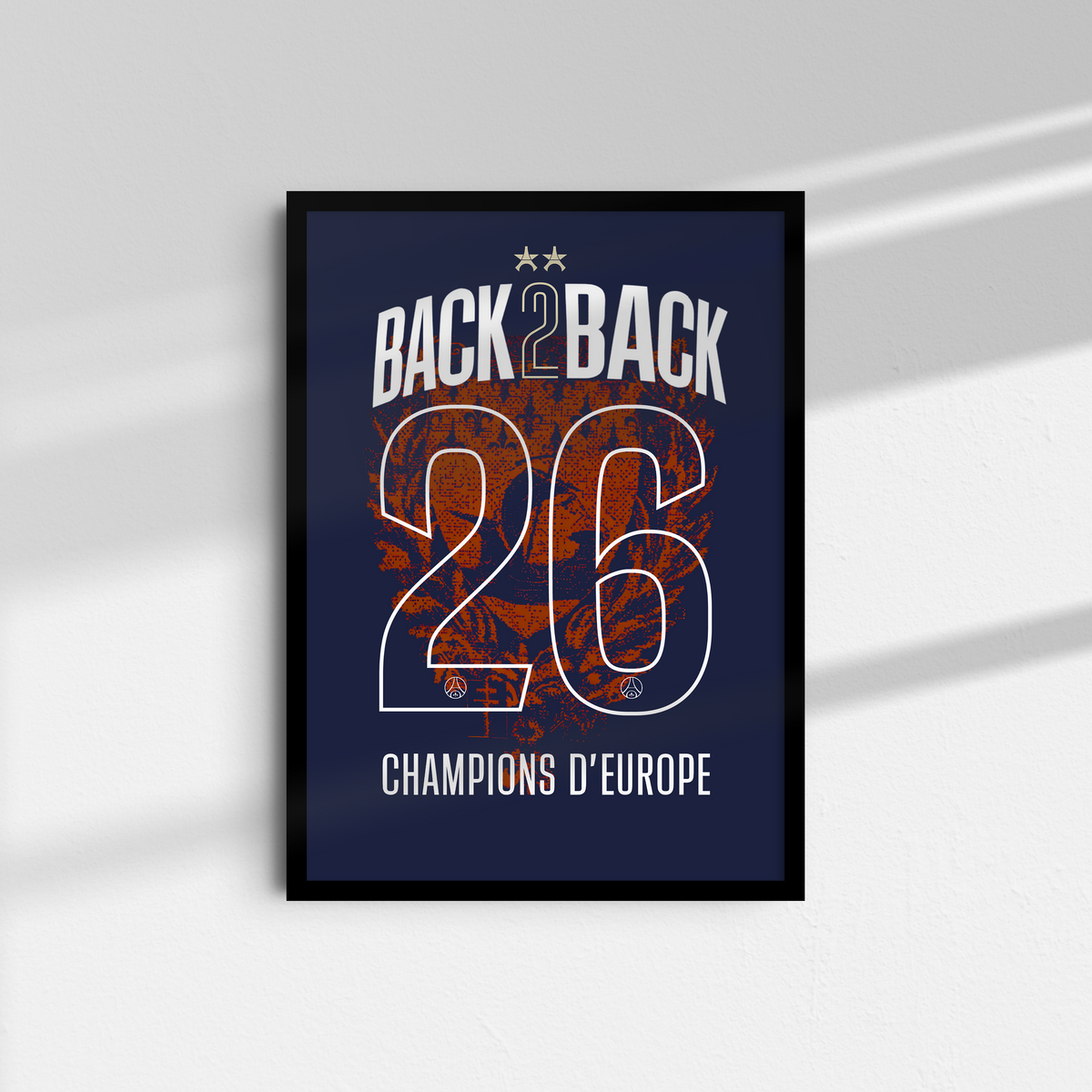 Affiche Maillot PSG Back 2 Back 2026 – Édition Collector – Affiche encadrée personnalisée - Cadre Perso