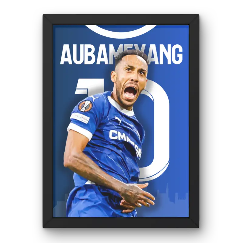 Cadre Aubameyang OM 2023-2024 | Affiche Joueur Olympique de Marseille | Cadre Perso