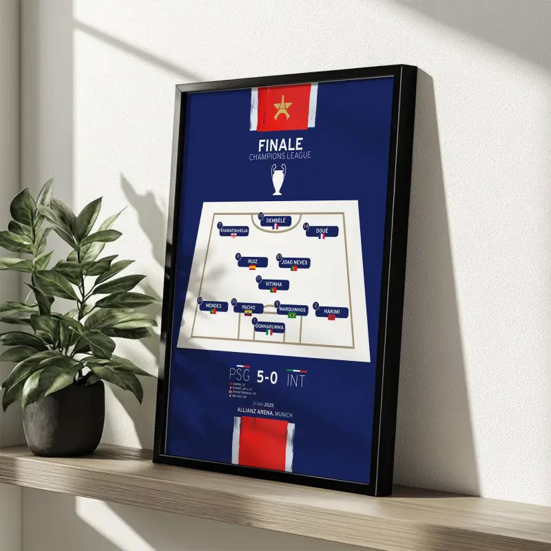 Cadre PSG équipe championne UCL 2025 étagère