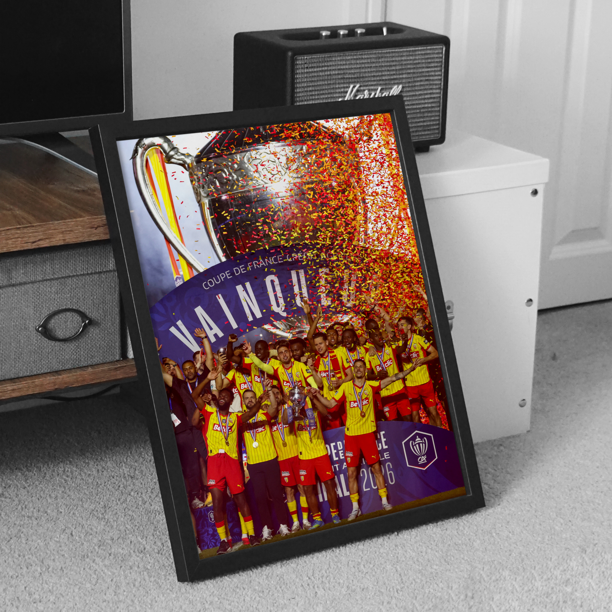 Affiche RC Lens - Vainqueur Coupe de France 2026 – Affiche encadrée personnalisée - Cadre Perso
