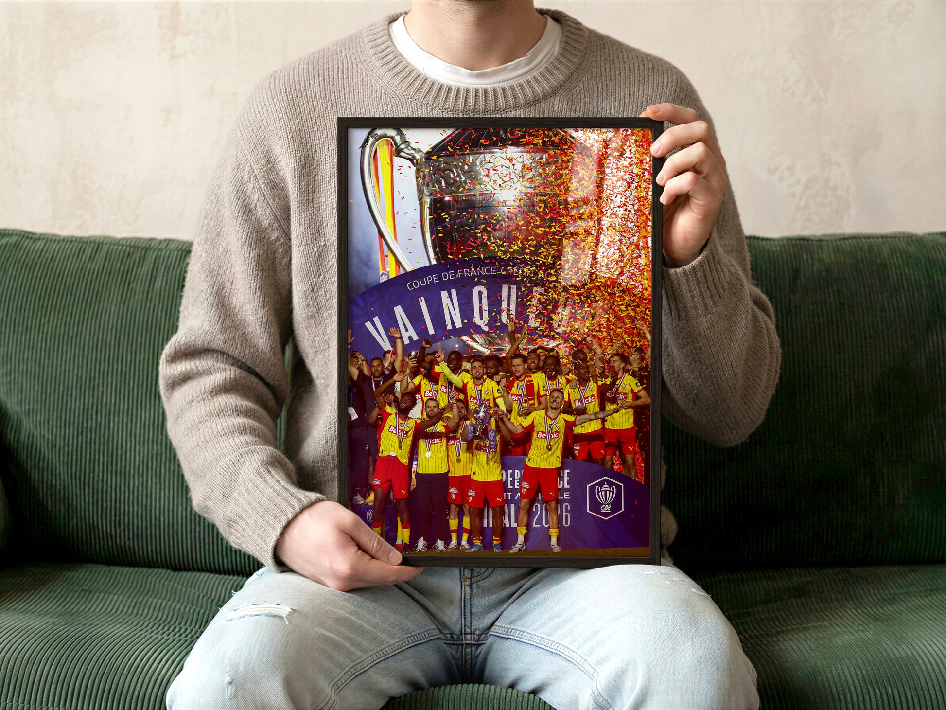 Affiche RC Lens - Vainqueur Coupe de France 2026 – Affiche encadrée personnalisée - Cadre Perso