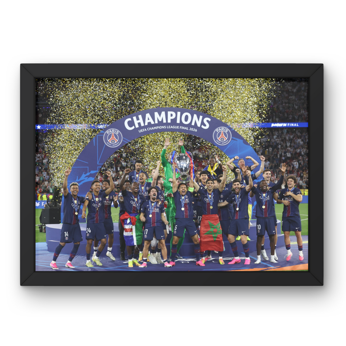 Affiche PSG - Vainqueur Ligue des Champions 2026 – Affiche encadrée personnalisée - Cadre Perso