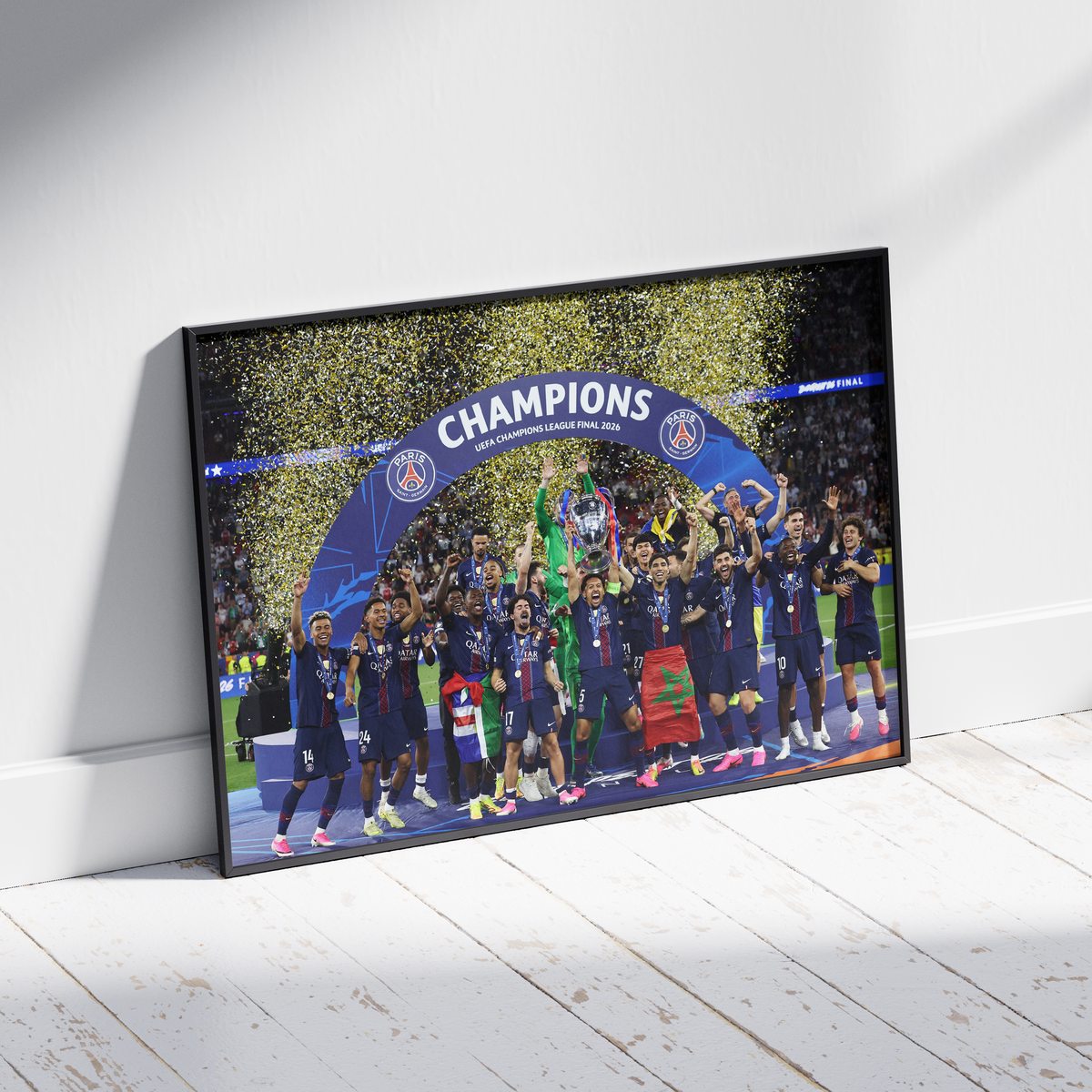 Affiche PSG - Vainqueur Ligue des Champions 2026 – Affiche encadrée personnalisée - Cadre Perso